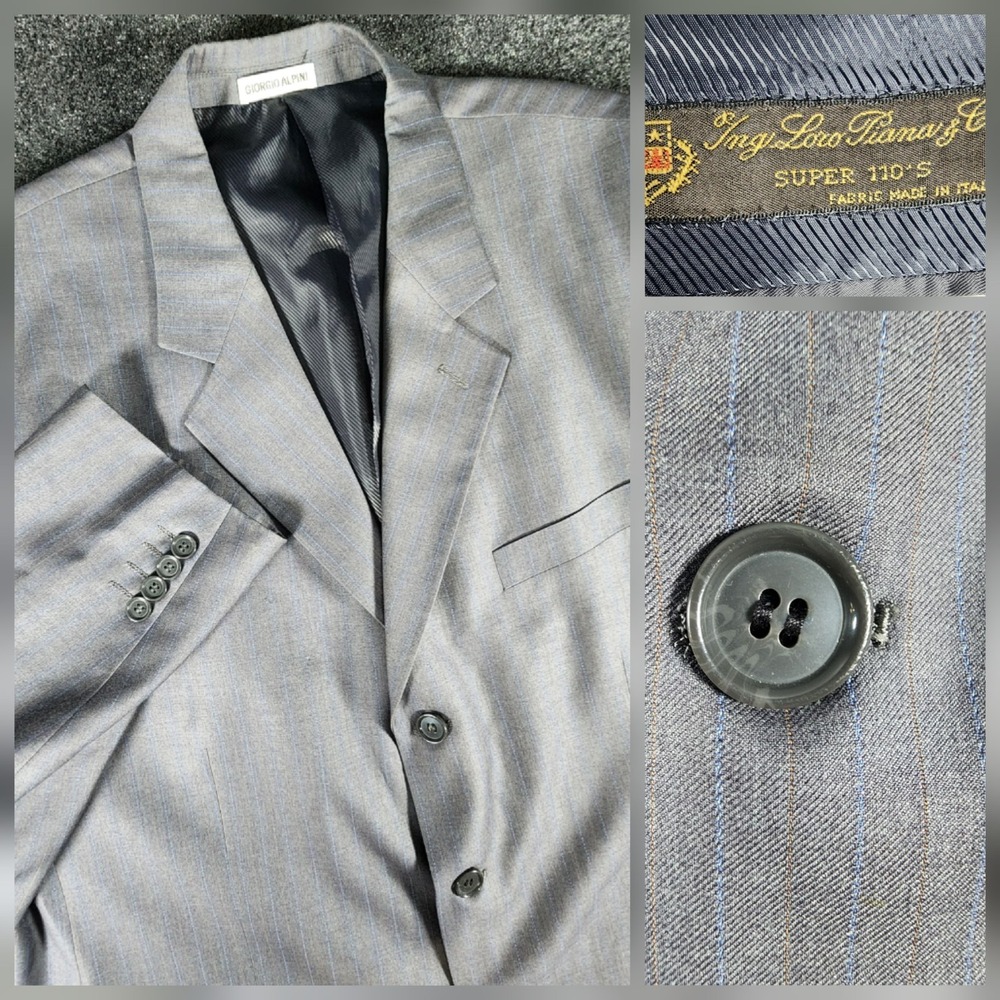 Loro Piana Men's Blazer 48R Gray Striped‎ Wool 3 Button Sport Coat Jacket